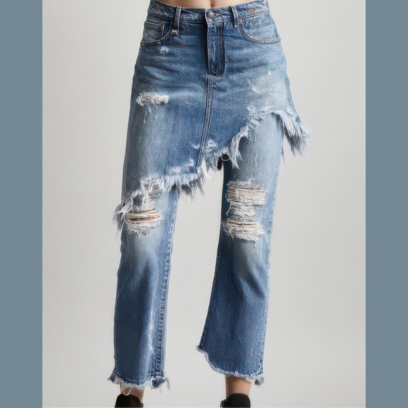 R13 Double Classic Shredded Jasper Skirt Jeans Blue Size 25 - Picture 4 of 12